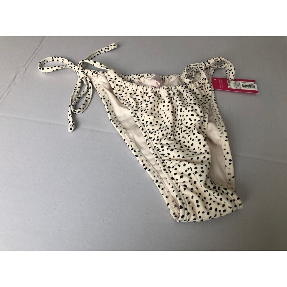 High Leg String Tie Bikini Bottom Cream Dot Print Large